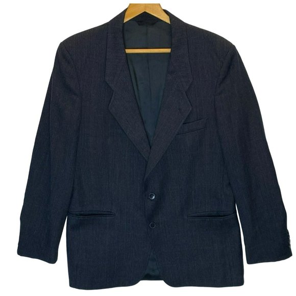 Daniel Hechter Paris Mens Wool Blazer Jacket Sport Coat Black Grey Striped 42 R - Picture 1 of 6